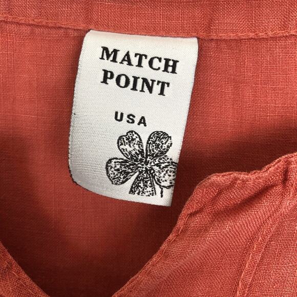 MATCH POINT 100% Linen Tunic Top Sz L Coral 3/4 Slv Boho Lagenlook USA Made - Picture 3 of 10